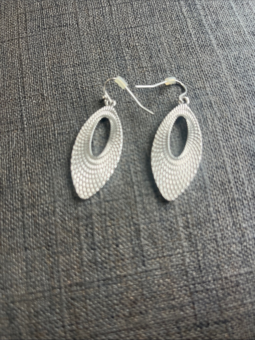 Textured Silver Marquise Drop Earrings for Women